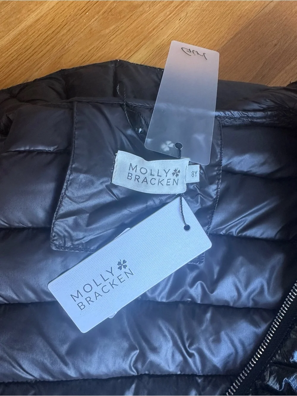 NEW Molly Bracken Girls Short Iridescent Down Jacket Black Size 8 Zipper Pockets